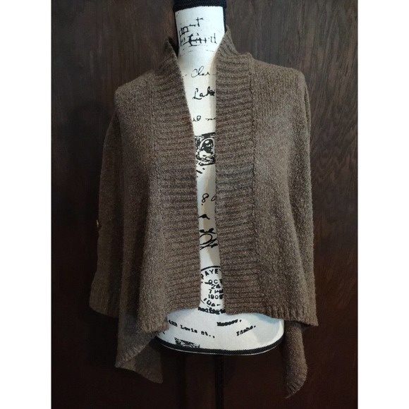 Laurie Ann Brazeau LAB Open Cardigan Sweater Size Medium Brown Roll Tab Sleeves - Picture 5 of 7